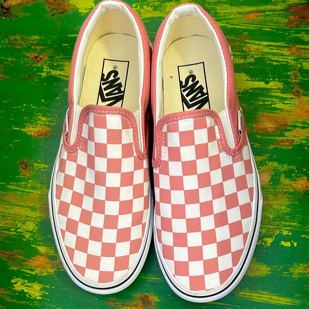 Vans Pink and White Checkered Slip-On Sneakers